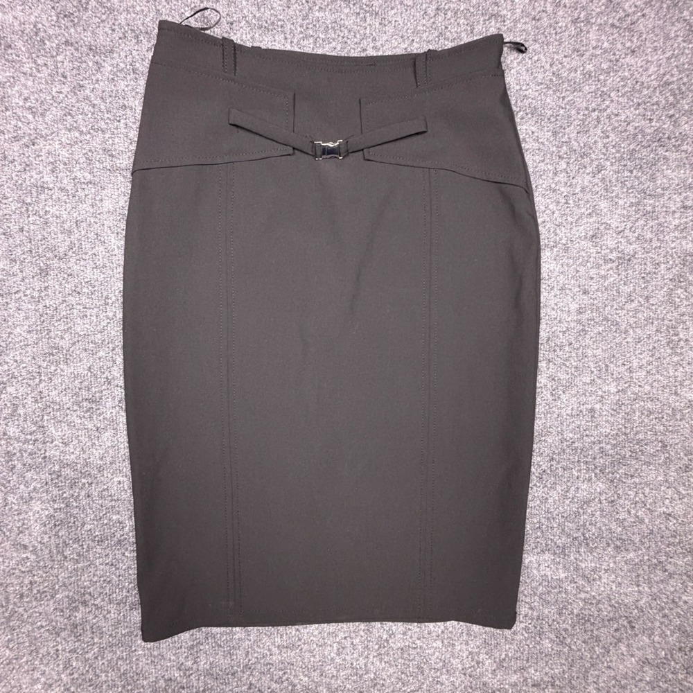 Zara Black Buckle Waist Pencil Skirt Womens Small Knee Length Office Profession